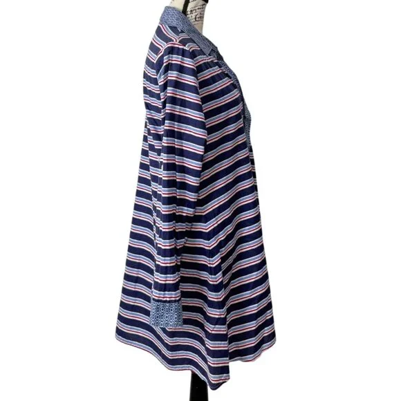 Tommy Bahama Boyfriend Shirt Cover-Up Dress Sleep Striped Blue Womens Size L - Picture 2 of 7